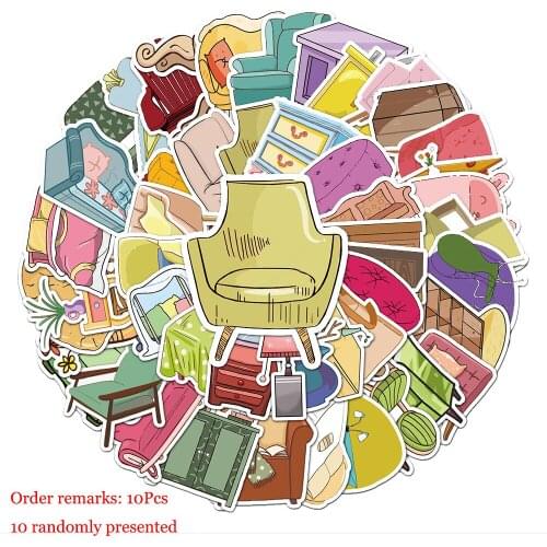 10/30/50 Pcs Ins Cartoon Furniture Sofa Chair Poster Stickers Fridge Phone Laptop Luggage Wall Notebook Graffiti Kids Toys Gifts
