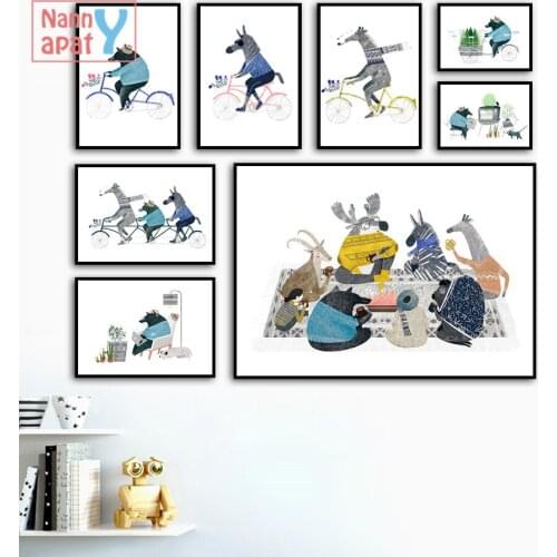 Wall Art Canvas Painting Bike Giraffe Zebra Bear Animals Art Prints Nordic Posters And Prints Wall Pictures Baby Kids Room Decor