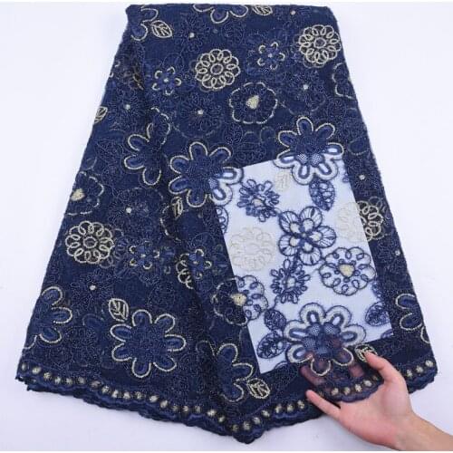 Latest Design Navy blue African Net Lace Fabric French Tulle Lace Fabric Nigerian Mesh Lace Fabrics For Wedding Dress Sew