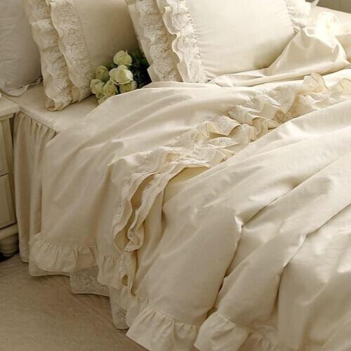 New luxury bedding set Alec high-grade high-density cotton Satin bedding Embroidered Lace Ruffle duvet cover elegant bedspread