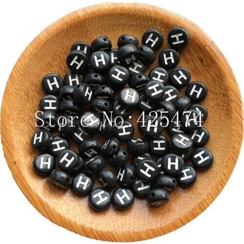Wholesale 3600PCS/Lot Single Black Initial H Printing Flat Round Coin Shape Acrylic Letter Beads Plastic Alphabet Jewelry Beads
