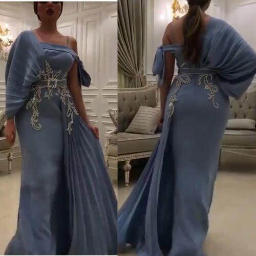 Prom dresses 2020 one shoulder pleats evening dresses mermaid side slit sashes evening gowns party dresses