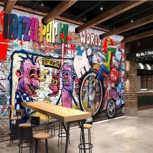 Custom mural personality graffiti Large mural wallpaper bar KTV lounge Bar Cafe living room 3D Retro wallpaper