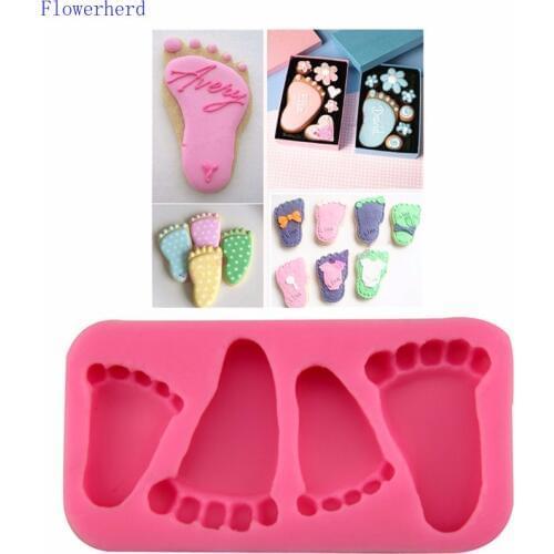 DIY 4 Holes Big and Small Foot Silicone Soft Fondant Cake Soap Mold Chocolate Handmade Clay Mold Fondant Cake Decorating Tools