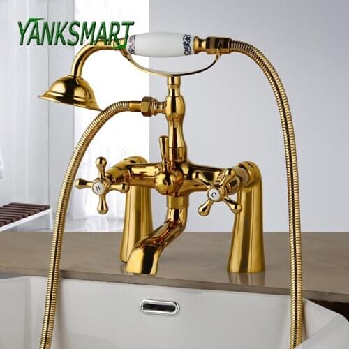 YANKSMART Telephone Deck Mounted Faucet Bathroom Bathtub Hand Shower Basin Sink Faucets Cold & Hot Mixer Water Tap