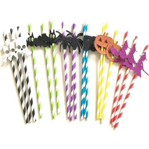 Bar Home Halloween Party Straw Creative DIY Straws Pumpkin Bat Witch Decoration Paper Drinking Straws LX8089