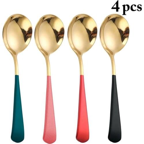 4PCS Soup Spoon Stainless Steel Creative Cute Dinner Spoon Multicolor Table Spoon For Kids Home Tableware