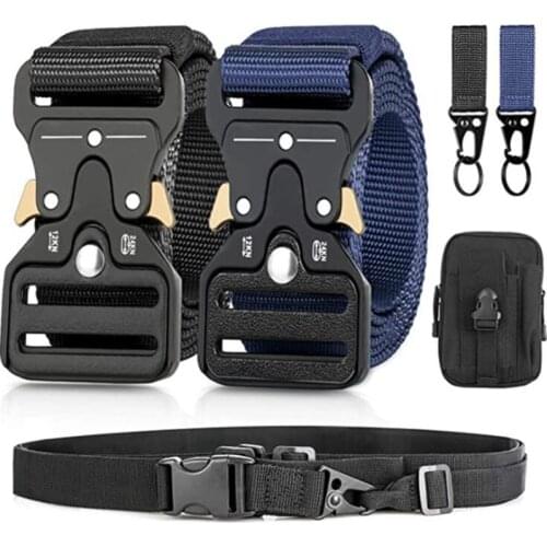 Tactical Belt 1.5 Inch Belt with Quick-Release Metal Buckle Outdoor Hiking EDC Utility Gadget Military Holster Wallet Pouch