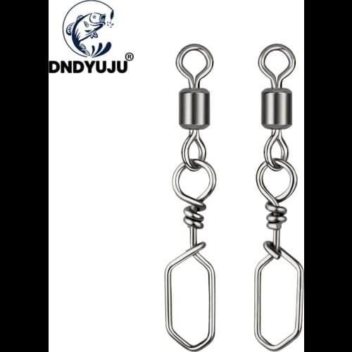 DNDYUJU 100pcs Stainless Steel Fishing Rolling Swivels With Square Snaps Coastlock Clips for Lures Hooks Fishing Accessories