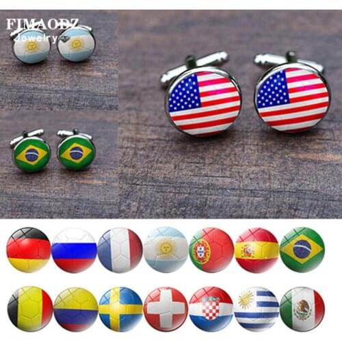 FIMAODZ Country National Flag Cufflinks for Mens USA Spain Russia Brazil Germany Croatia Flags Glass Gem Cuff Links Accessories