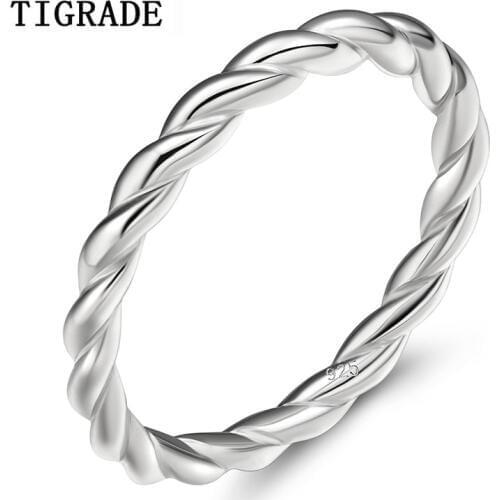 TIGRADE Sterling Silver Rings 925 Silver Wedding Engagement Twine Women Rings Spiral Design Anelli Donna Bague Argent 925 Femme