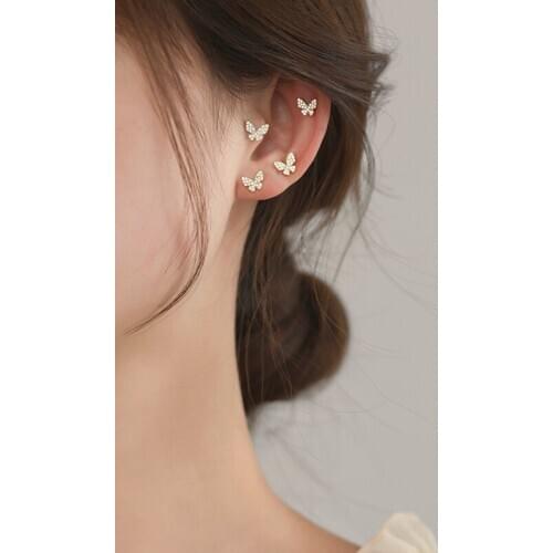 925 Sterling Silver Crystal Butterfly Studs Earrings For Women Wedding Jewelry Accessories eh1175