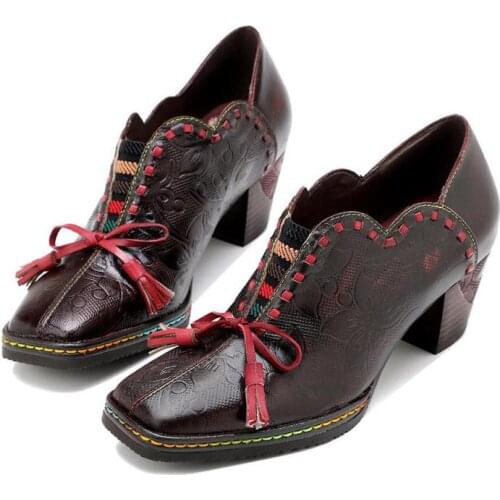 YourSeason Ladies Genuine Leather High Heels Shoes Square Toe 2021 Concise Women Elastic Band Retro Pumps Handmade