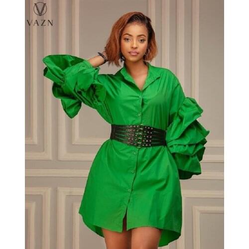 VAZN 2021 Autumn Chiffon High-end Solid Sweet Shirt Dress Daily Young Free Full Sleeve Nature Young Vestidos For Female