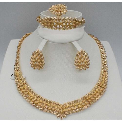 Dubai gold jewelry set African beads jewelry Necklace Bangle Earring Ring wedding jewelry set nigerian jewelry for women