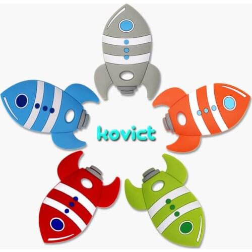 Kovict 1pcs Silicone Teethers Cartoon Rocket Shape Food Grade Silicone Pendants DIY Pacifier Chain Accessories Baby Molar Toys