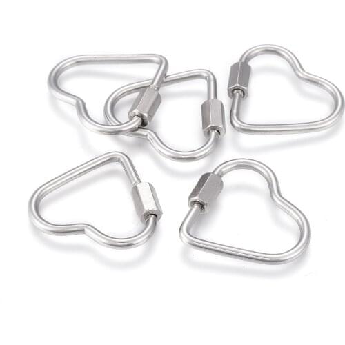 10Pcs Heart 304 Stainless Steel Screw Carabiner Lock Charms Pendants for Necklaces DIY Jewelry Making 21.5~22.5x24~24.5x4~4.5mm