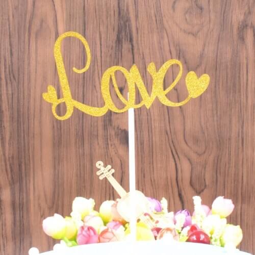 10pcs Wedding Cake Decoration Giltter Gold Sliver Letter Love Cake Toppers for Wedding Anniversay Dessert Cupcake Toppers