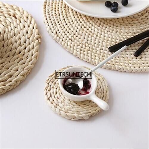100pcs Round Placemats Corn Straw Woven Dining Table Mats Heat Insulation Pot Holder Cup Coasters Kitchen Accessories
