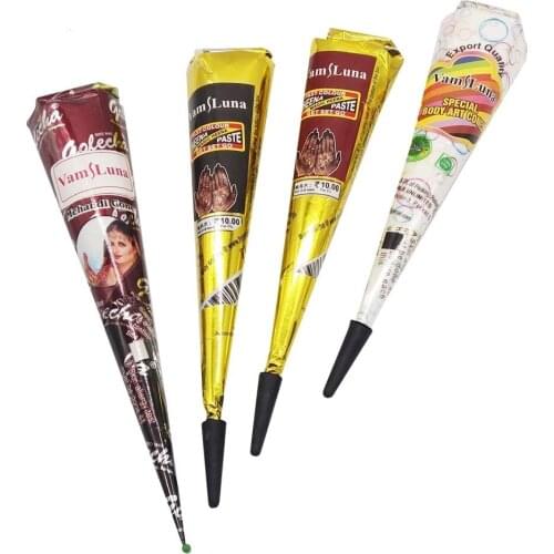 12 Pcs Black Colors Henna Paste Cone Beauty Women Mehndi Finger Cream Paint Drawing for Temporary Tattoo Stencil Body Art 25G