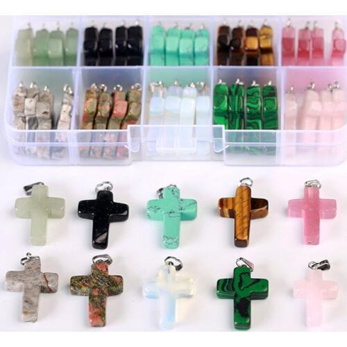 18x25mm 40PCS/lot Cross Shape Jaspers/Jades/Agates/Quartz/Jades Pendants For Necklace Jewelry Making Trinket Gift DIY Pendant