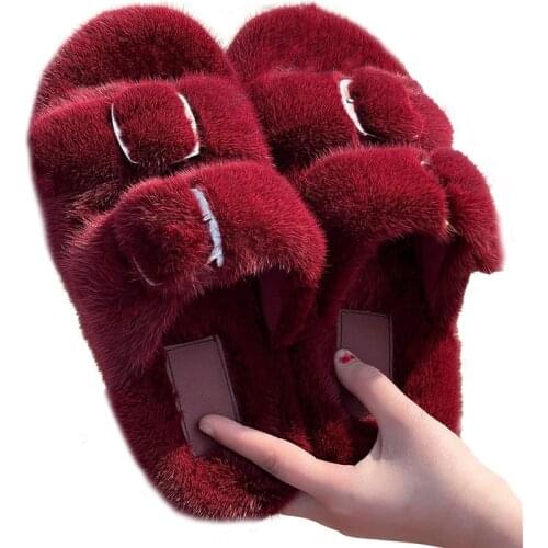 2021 Europe Station Womens Fur Slippers 100% Real Mink Slippers Womens Fur Slippers Flat Heel Fashion Luxury Slippers