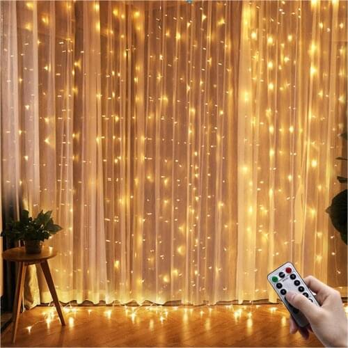 300 LEDs light chain curtain 3M * 3M IP65 waterproof 8 modes light chain warm white for Christmas party bedroom indoor and outdo