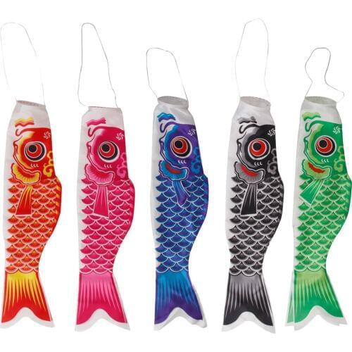 5pcs/ Set Waterproof Japanese Carp Windsock Streamer Fish Flag Kite Koinobori 70x17cm Home Outdoors Hanging Decoration 5 Colors