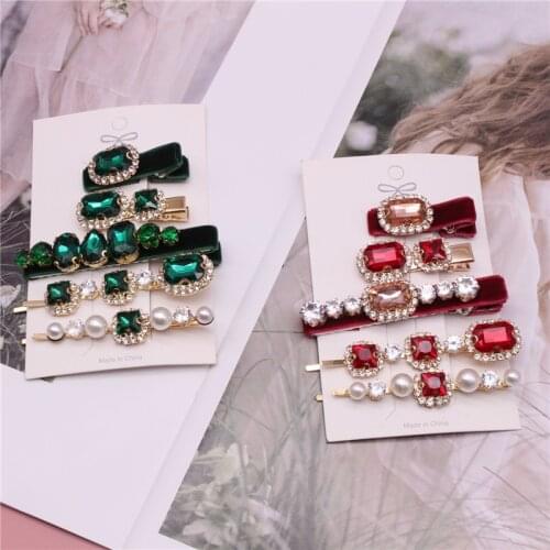 5Pcs/Set Color Rhinestone Hair Clip Fine High-End Flannel Headwear Everyday All-Match Word Folder