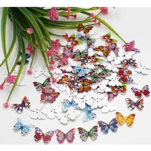 50pcs Wooden Buttons 2-Hole butterfly buttons Randomly Mixed Decorative crafts Handmade buttons Scrapbook