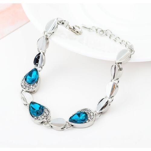 6 Colord 3 Drop-Shaped Crystal Clear Rhinestone Silver Plated Water Drop Charms Joint Chain Shiny Bracelets For Women
