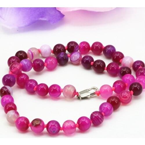 8mm Natural Stone Rose Red Stripe Carnelian Onyx Agat Round Beads Necklace for Women Gifts Chain Choker Jewelry 18inch B3198