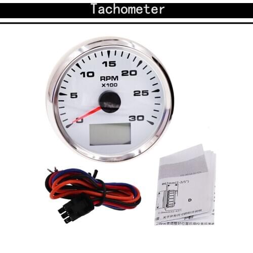 85 MM 3K RPM Boat Tachometer With LCD Hourmeter Marine Tacho Meter Guages for Diesel Engine Motor Car 7 Colors Backlight 12V/24V