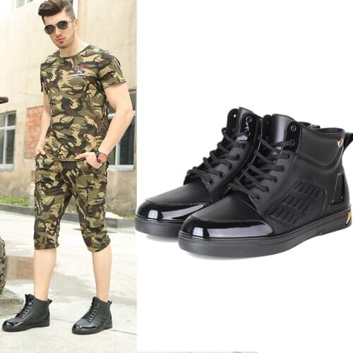 New quality fashion waterproof PVC Mens Rain Shoes comfortable Rain boots Boy Water Rubber shoes Ankle Boots Lace-Up Shoes