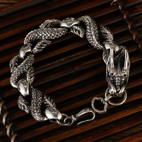 925 Sterling Siilver Dragon Chain Bracelet Vintage Punk Mens Bracelet Thai Silver Dragon Bracelet Luxury Jewelry Birthday Gifts