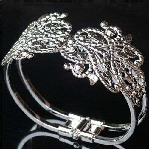2pcs Silver Plate Heart Leaf Bracelet Bangles #22728