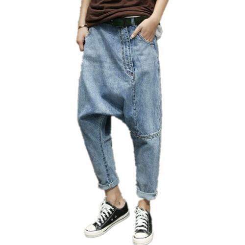 Men Baggy Low Crotch Denim Pants Harajuku Hip Hop Harem Jeans Oversized Drop Crotch Jeans Joggers Men Summer Loose Pants X9140