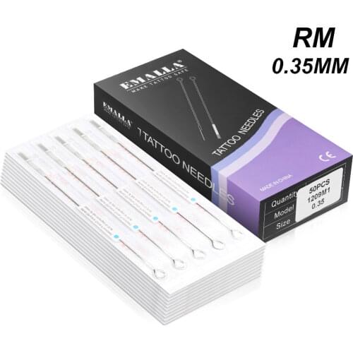 EMALLA 50PCS Professional Tattoo Needles 5RM 7RM 9RM 11RM 13RM 15RM Size Disposable Assorted Sterile Tattoo Needles 0.35mm
