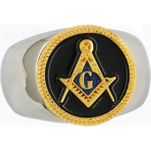 FANSSTEEL custom made Stainless Steel Jewelry Master Masonic Ring Square and Compass Masonic Ring MBLR0001