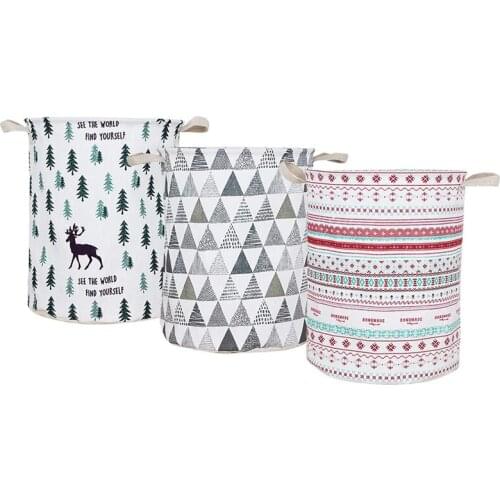 HOT-3PCS Cotton Linen Cloth Art Portable Dirty Clothes Hamper Waterproof Dirty Clothes Basket Toy Storage Basket Without Lid