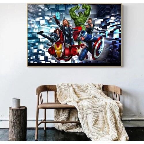 Marvel Avengers Superhero Cartoon Canvas Paintings Iron Man Spiderman Posters and Print Wall Art Pictures for Living Home Decor