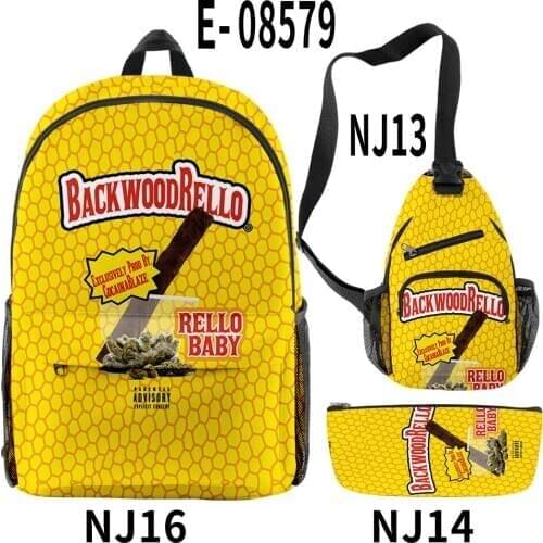 3D Print Letter BACKWOODS Cigar Backpack Set Slash Zipper Backpack And Shoulder Bag + Pencil Case Oxford Bag 3 PCS Set For Teens