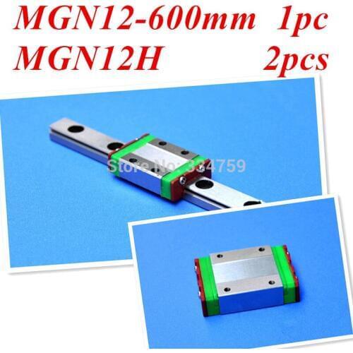 Kossel Pro Miniature MGN12 12mm linear slide :1 pc 12mm L-600mm rail+2pcs MGN12H carriage for X Y Z Axies 3d printer parts cnc