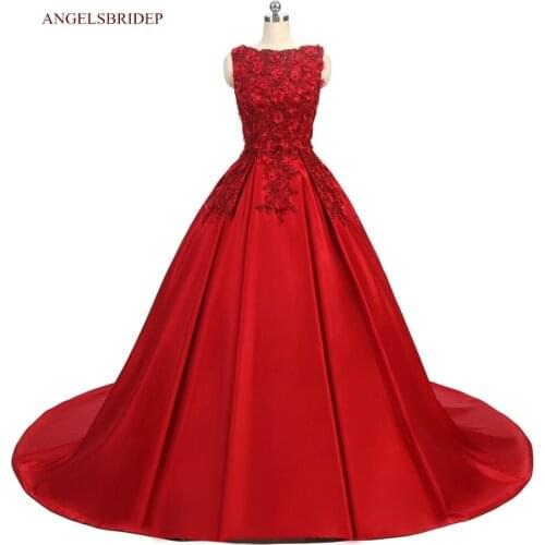 Fashion High -Neck Red Ball Gown Wedding Dress Robe de mariee Formal 3D Flower Sweep Train Saudi Arabia Bride Dresses