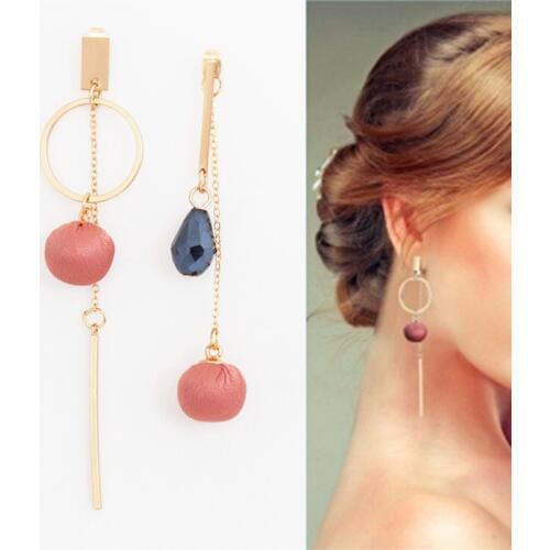 Fashion Long Tassel Earrings For Women Unique Cloth Ball Round Hollow Asymmetric Earrings Wedding Party Jewelry Brincos Gift