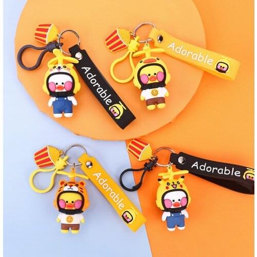 Fashion Couple Friend Gift Cartoon Bamboo Dragonfly Helmet Duckling Tiger Chicken Silicone Cute Bag Mobile Car Key Chain K20030
