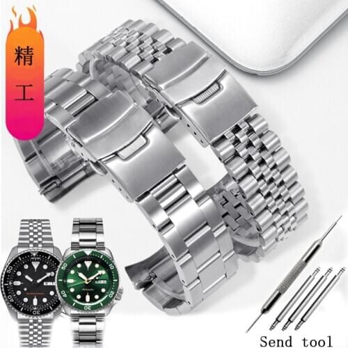 20 22mm mens stainless steel strap suitable for Seiko No. 5 green water ghost SRPD63 waterproof folding clasp SKX007 9 173 175