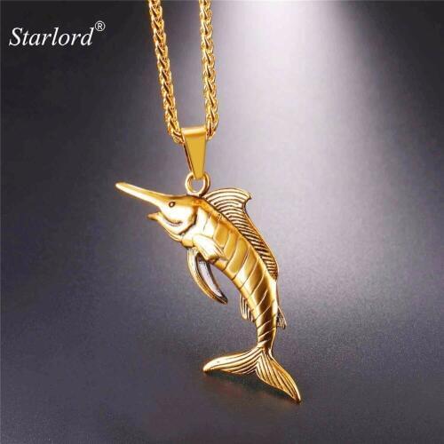 Fish Pendant Necklace With Swordfish Shape Stainless Steel/Gold/Black Color Steampunk Big Fish Jewelry For Men GP2593