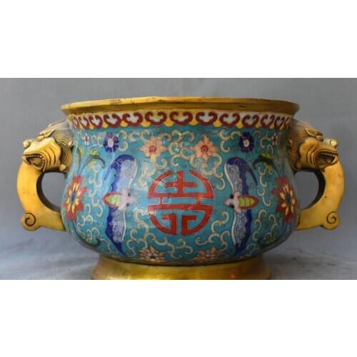Cloisonne Purple Bronze 24K Gold Gilt Bat Beast Cylinder Urn Jar Vat Crock Pot