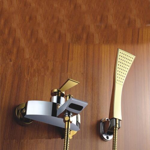 Polished Chrome Brass Luxury Wall Mounted Rain & Waterfall Bathroom Mixer Bath Shower Faucet Set with Hand Shower Single Handle